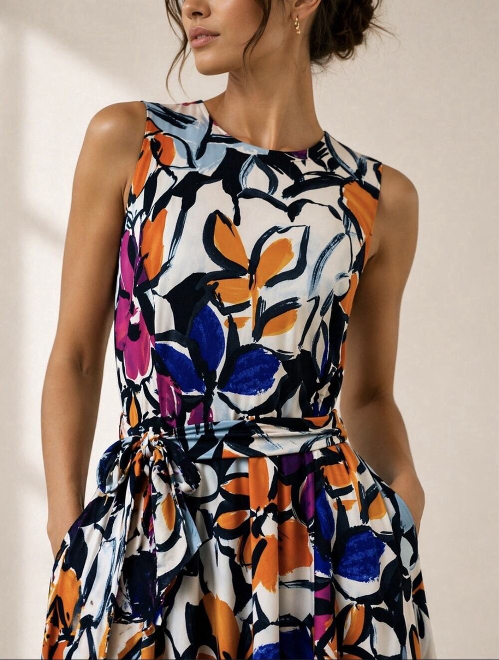 Lauren Ralph Lauren Floral Wrap Dress Sleeveless Fit Flare Belted Size 10